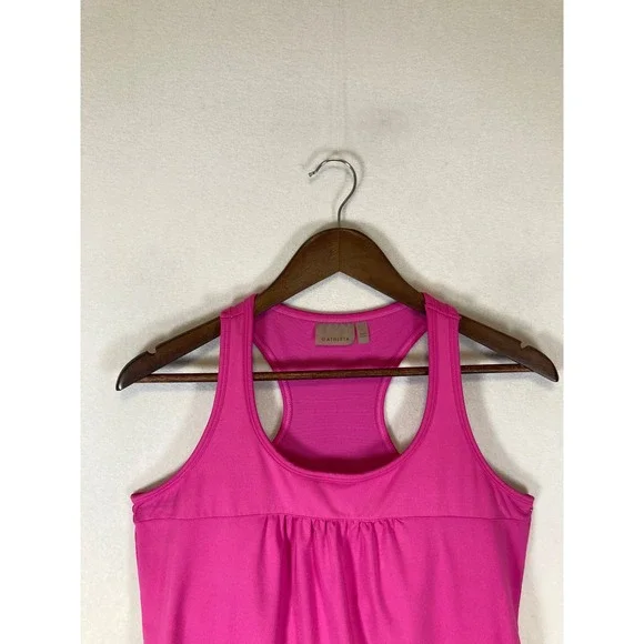 Barbiecore Athleta Women Large Pink Ruched Drawstring Racerback Workout Tank Top - Picture 7 of 9